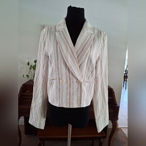 Central Park West Beige Striped Blazer